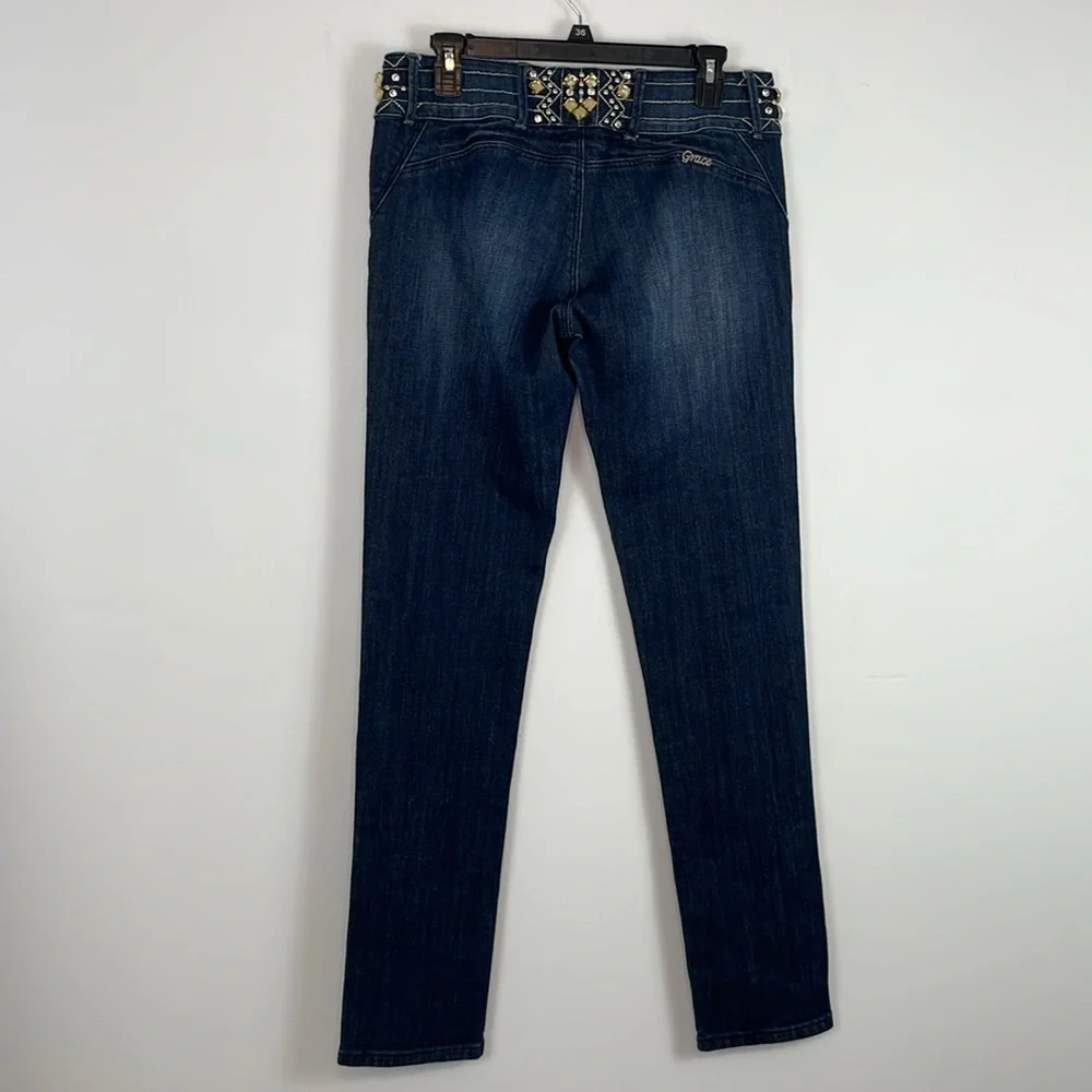Grace in LA Low Rise Embellished Waisted Jeans. Waist Size 30. Size 11.
